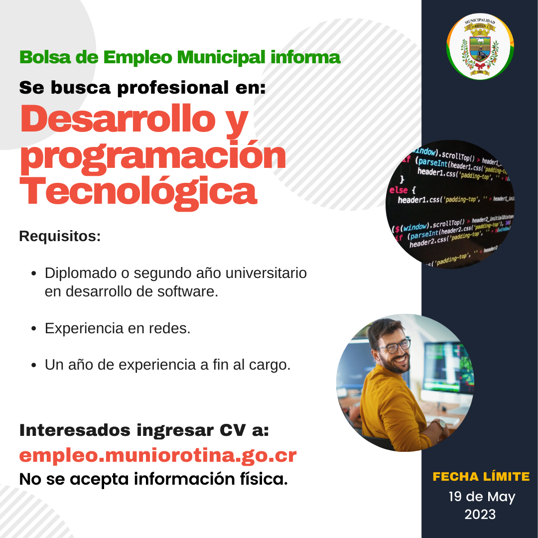 SE BUSCA PROFESIONAL EN DESARROLLO Y PROGRAMACIÓN TECNOLÓGICA